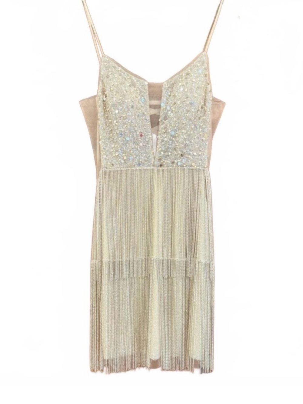 Jovani Gold Sequin Fringe Mini Tassle Dress with V-Neck *UNICORN* - Picture 5 of 17